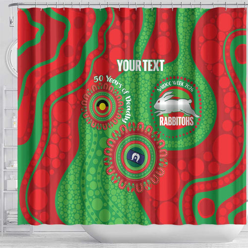 Rabbitohs NAIDOC Week 2026 Personalised Shower Curtain 50 Years of Deadly Aboriginal Art