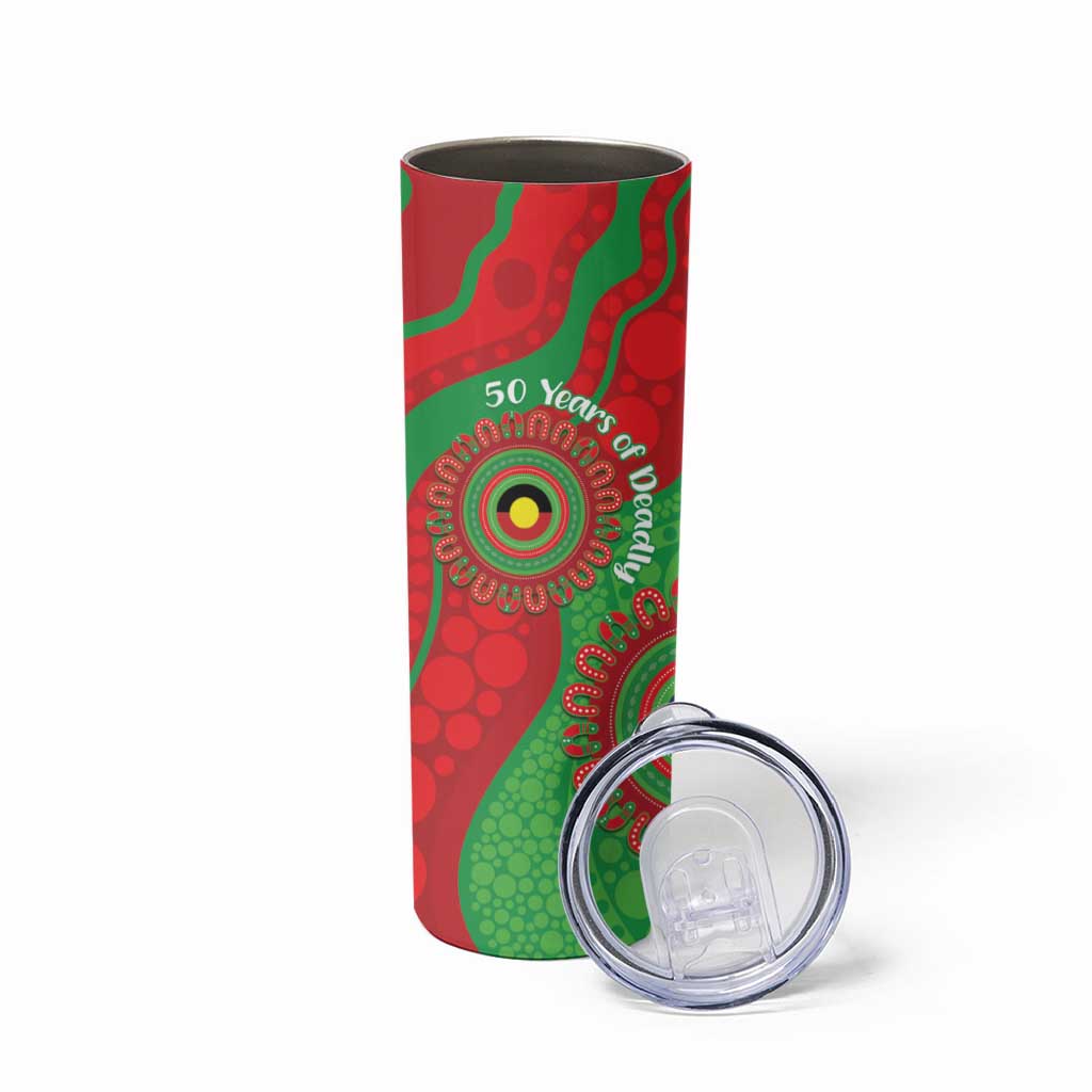 Rabbitohs NAIDOC Week 2026 Personalised Skinny Tumbler 50 Years of Deadly Aboriginal Art