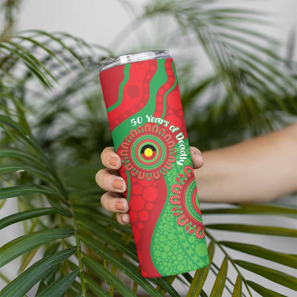 Rabbitohs NAIDOC Week 2026 Personalised Skinny Tumbler 50 Years of Deadly Aboriginal Art