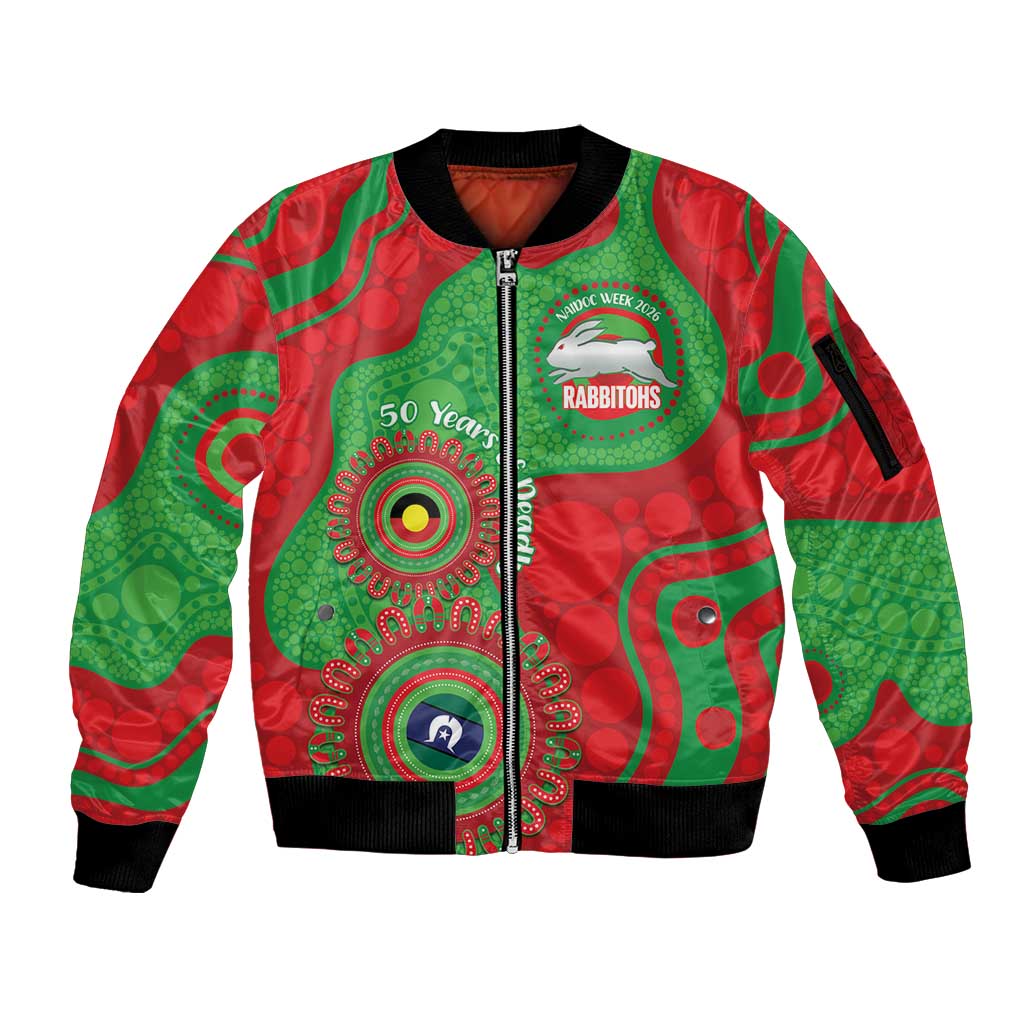Rabbitohs NAIDOC Week 2026 Personalised Sleeve Zip Bomber Jacket 50 Years of Deadly Aboriginal Art