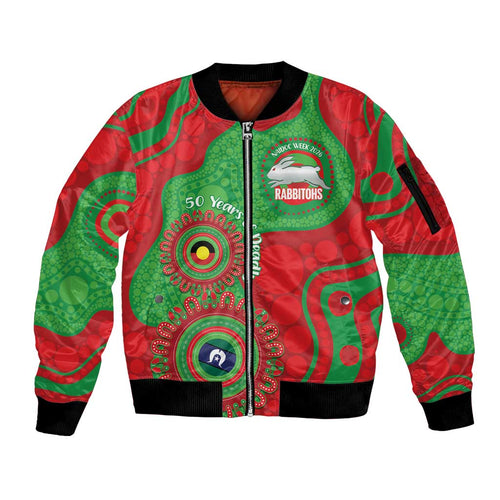 Rabbitohs NAIDOC Week 2026 Personalised Sleeve Zip Bomber Jacket 50 Years of Deadly Aboriginal Art