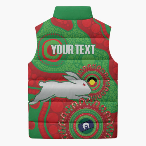 Rabbitohs NAIDOC Week 2026 Personalised Sleeveless Puffer Jacket 50 Years of Deadly Aboriginal Art