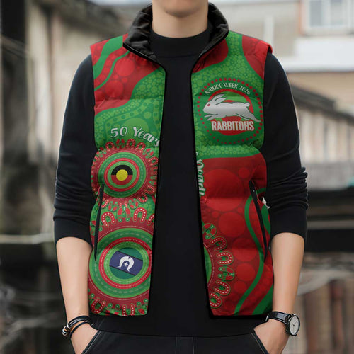 Rabbitohs NAIDOC Week 2026 Personalised Sleeveless Puffer Jacket 50 Years of Deadly Aboriginal Art