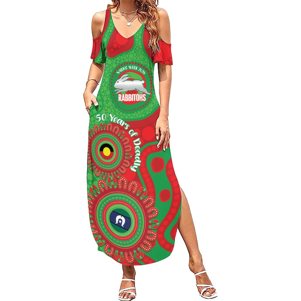 Rabbitohs NAIDOC Week 2026 Personalised Summer Maxi Dress 50 Years of Deadly Aboriginal Art