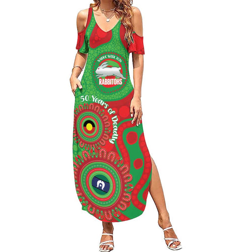 Rabbitohs NAIDOC Week 2026 Personalised Summer Maxi Dress 50 Years of Deadly Aboriginal Art