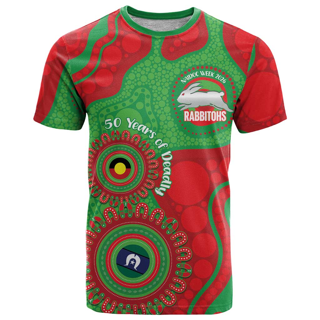 Rabbitohs NAIDOC Week 2026 Personalised T Shirt 50 Years of Deadly Aboriginal Art