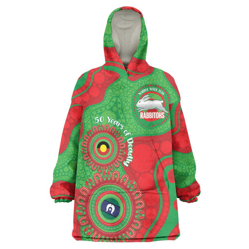 Rabbitohs NAIDOC Week 2026 Personalised Wearable Blanket Hoodie 50 Years of Deadly Aboriginal Art