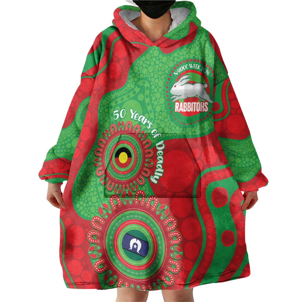 Rabbitohs NAIDOC Week 2026 Personalised Wearable Blanket Hoodie 50 Years of Deadly Aboriginal Art