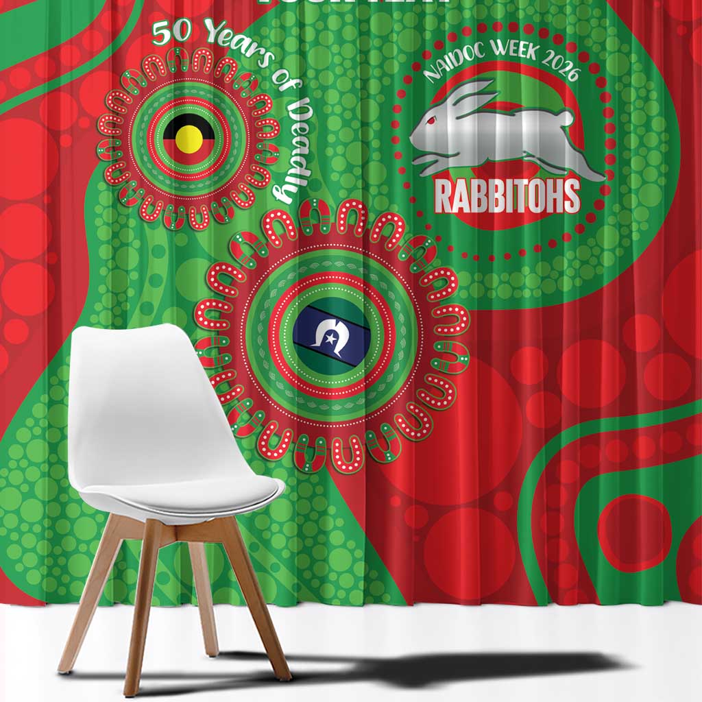 Rabbitohs NAIDOC Week 2026 Personalised Window Curtain 50 Years of Deadly Aboriginal Art