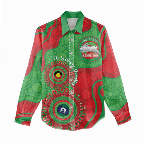Rabbitohs NAIDOC Week 2026 Personalised Women Casual Shirt 50 Years of Deadly Aboriginal Art