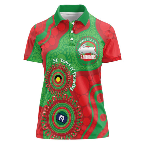 Rabbitohs NAIDOC Week 2026 Personalised Women Polo Shirt 50 Years of Deadly Aboriginal Art