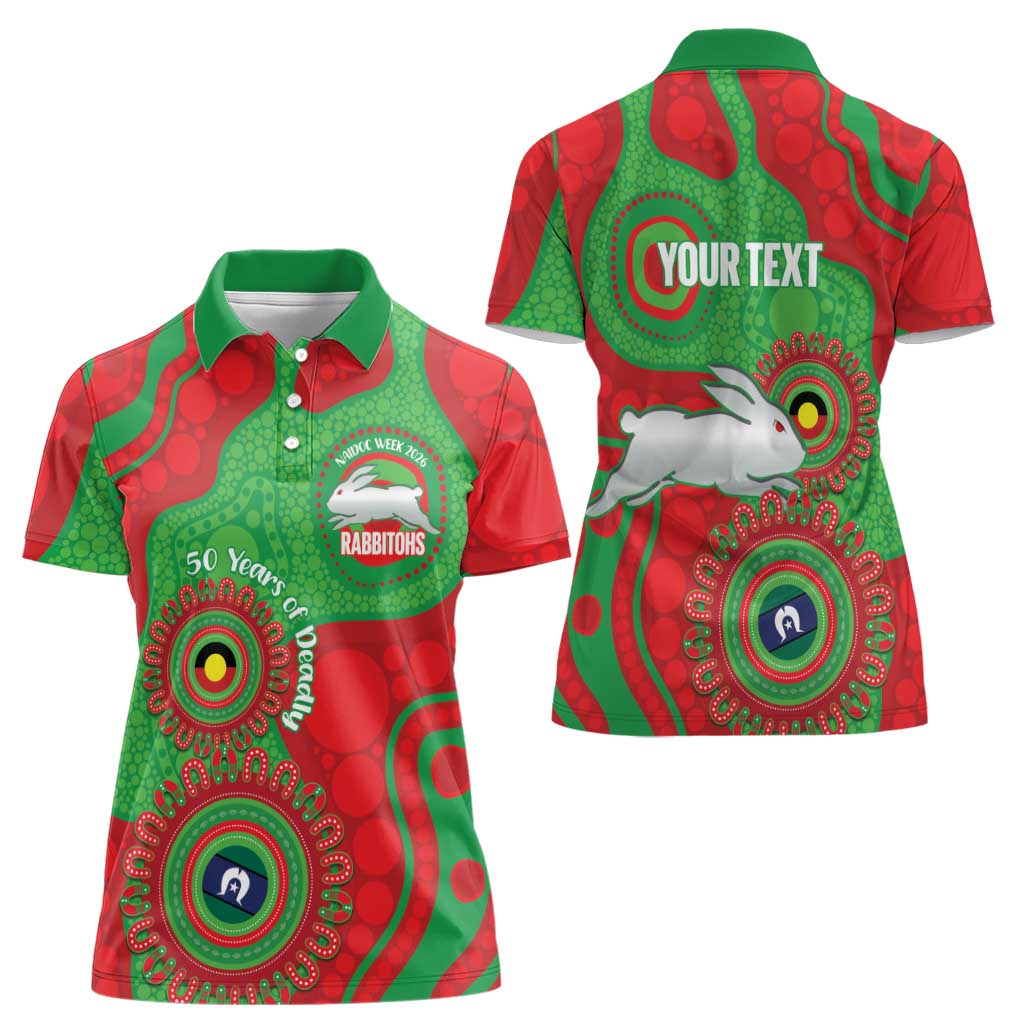 Rabbitohs NAIDOC Week 2026 Personalised Women Polo Shirt 50 Years of Deadly Aboriginal Art