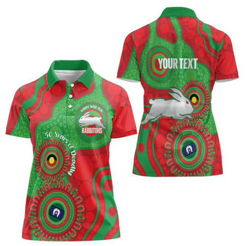 Rabbitohs NAIDOC Week 2026 Personalised Women Polo Shirt 50 Years of Deadly Aboriginal Art