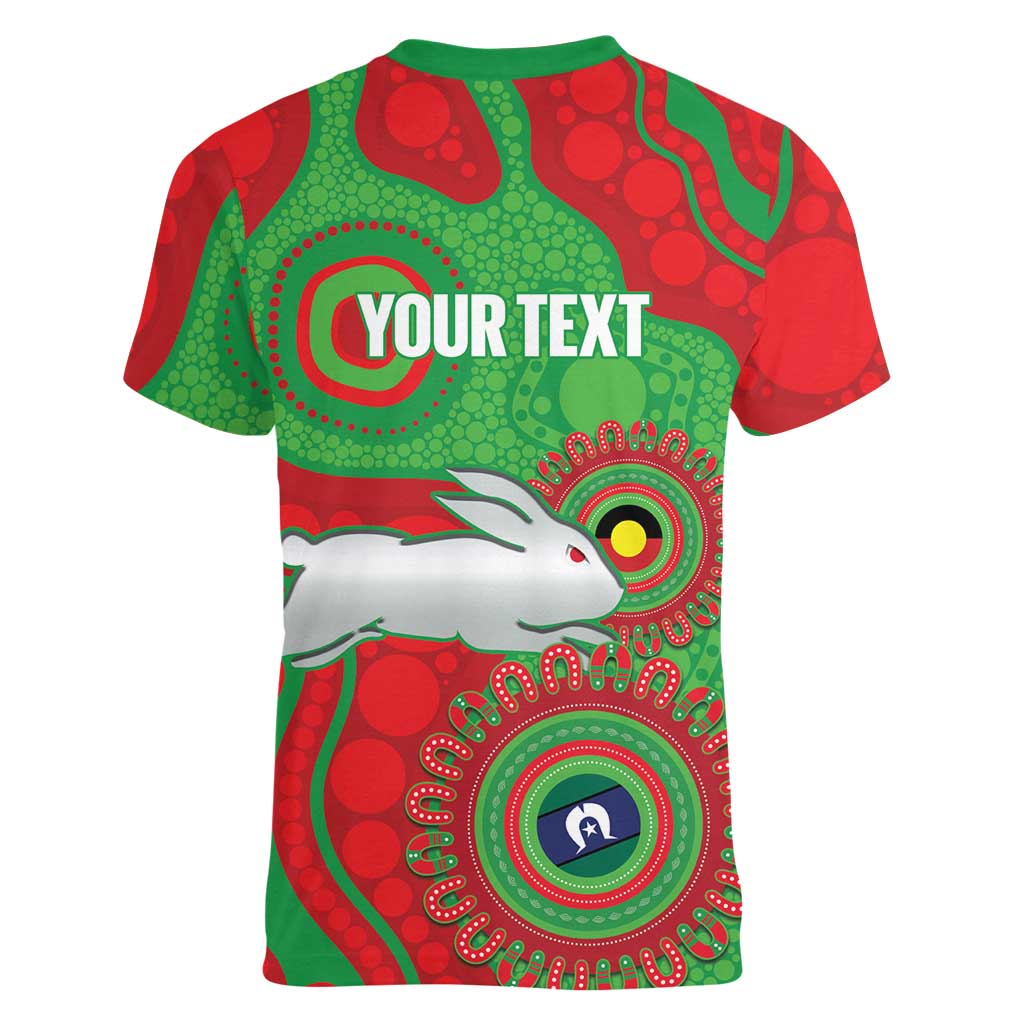 Rabbitohs NAIDOC Week 2026 Personalised Women V-Neck T-Shirt 50 Years of Deadly Aboriginal Art