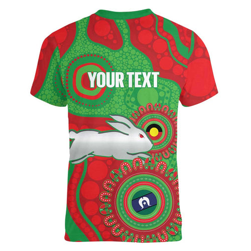 Rabbitohs NAIDOC Week 2026 Personalised Women V-Neck T-Shirt 50 Years of Deadly Aboriginal Art