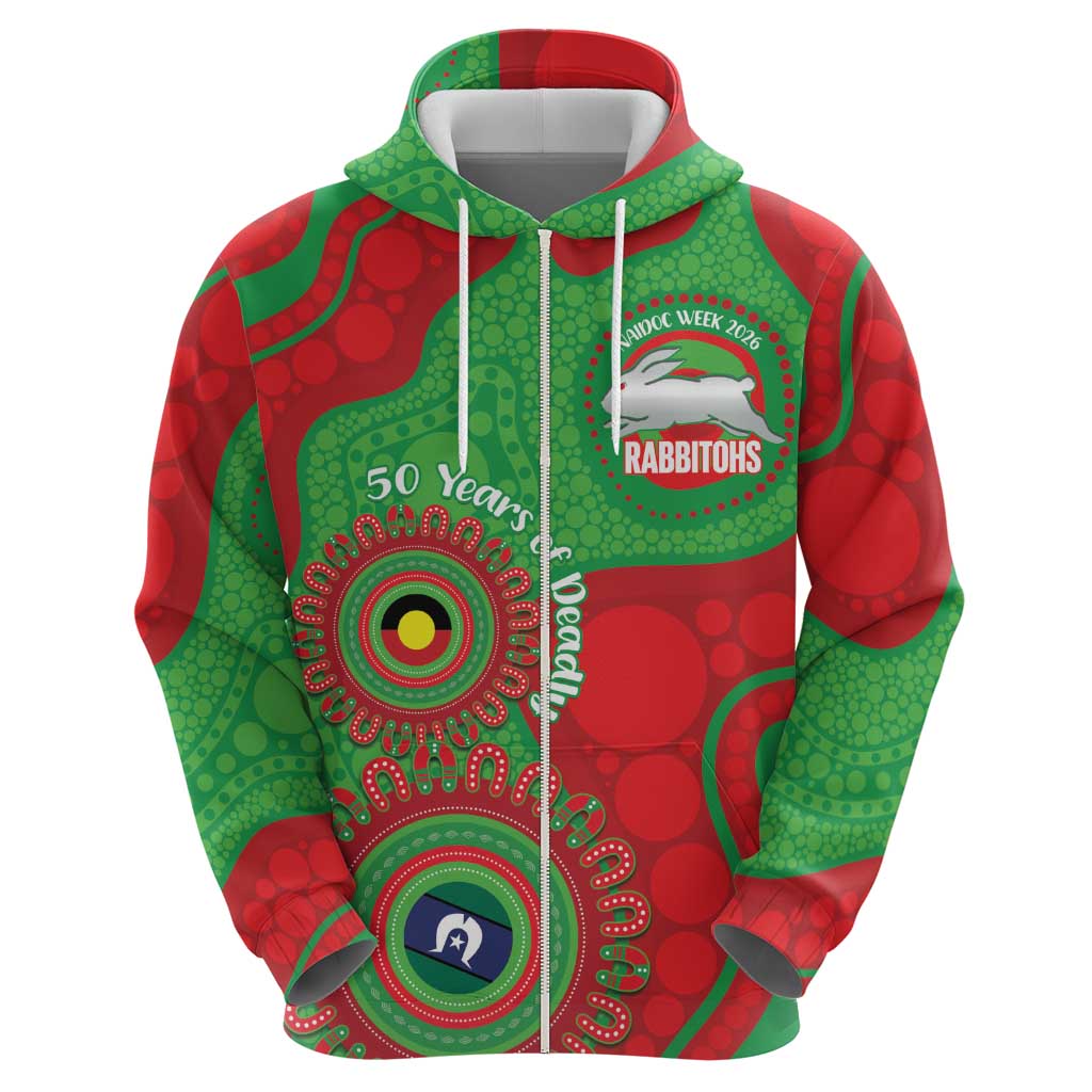 Rabbitohs NAIDOC Week 2026 Personalised Zip Hoodie 50 Years of Deadly Aboriginal Art