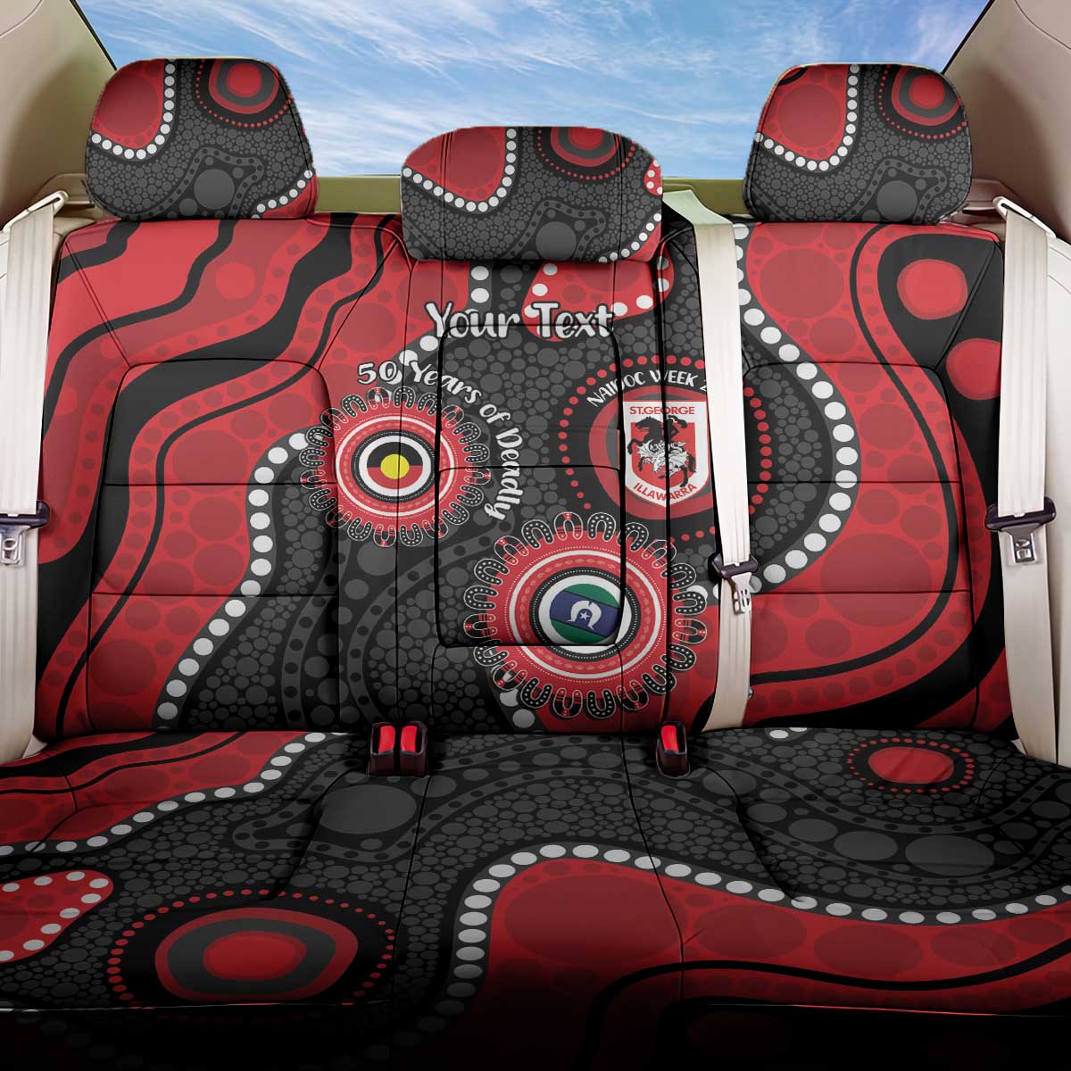 Dragons NAIDOC Week 2026 Personalised Back Car Seat Cover 50 Years of Deadly Aboriginal Art