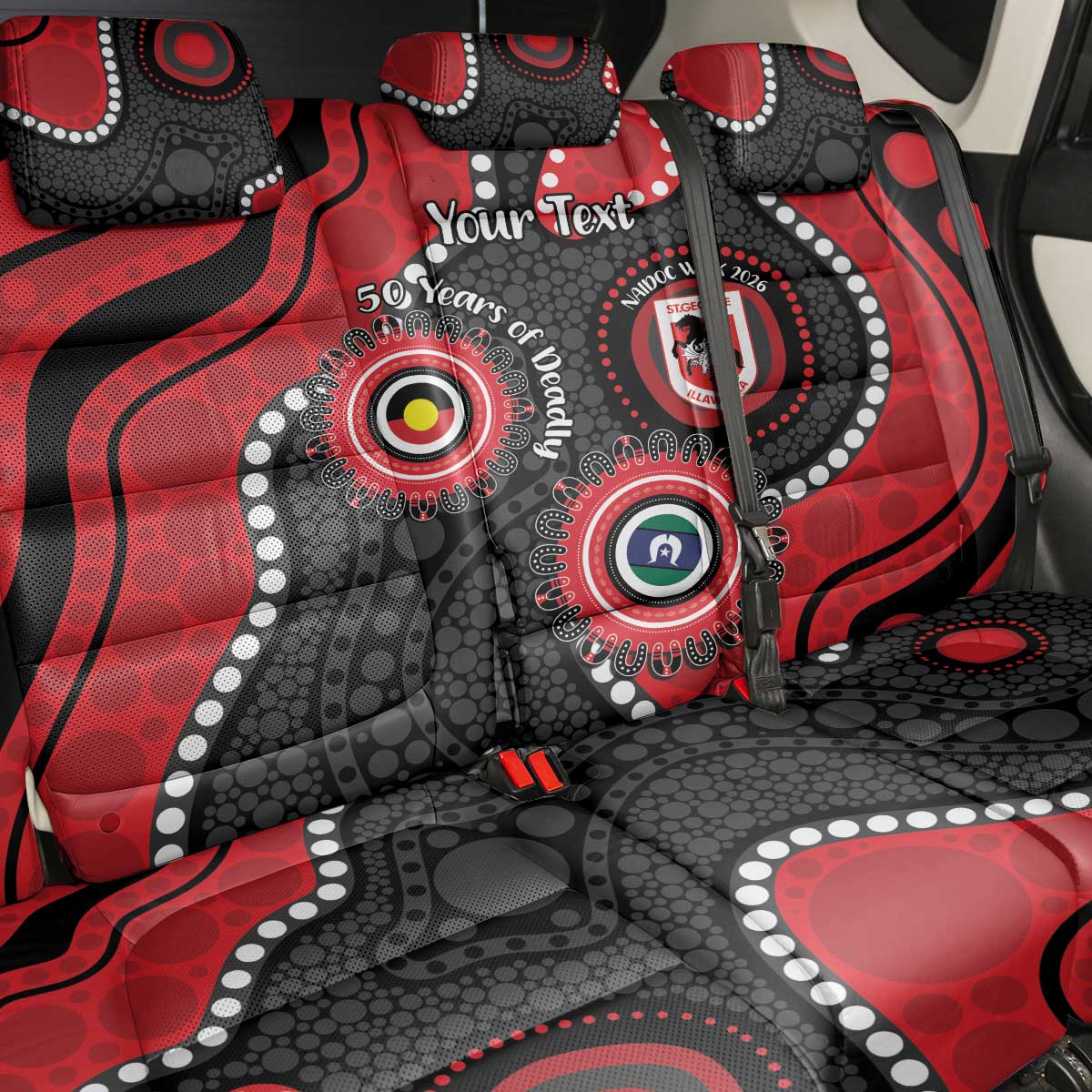 Dragons NAIDOC Week 2026 Personalised Back Car Seat Cover 50 Years of Deadly Aboriginal Art