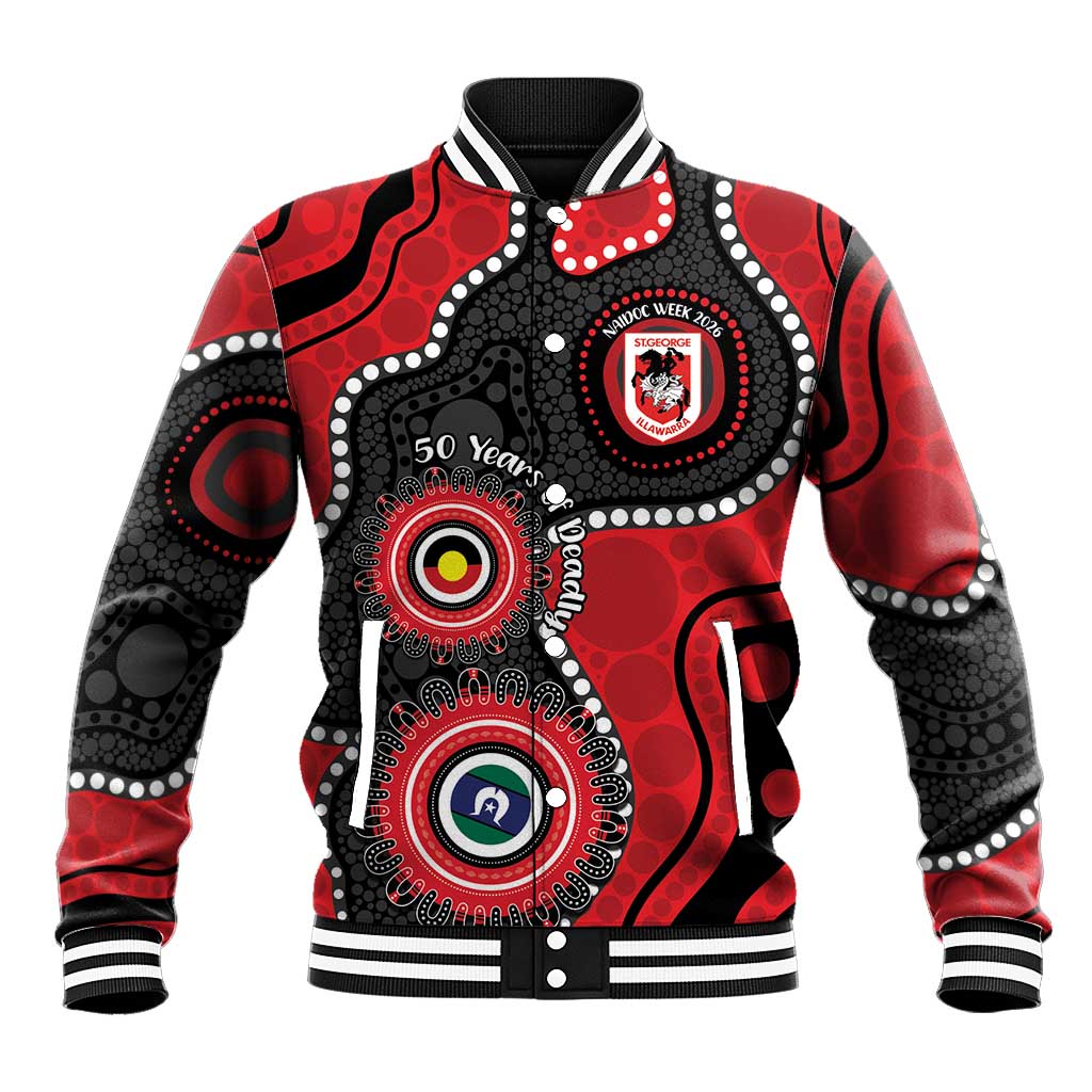 Dragons NAIDOC Week 2026 Personalised Baseball Jacket 50 Years of Deadly Aboriginal Art