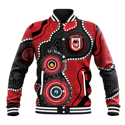 Dragons NAIDOC Week 2026 Personalised Baseball Jacket 50 Years of Deadly Aboriginal Art