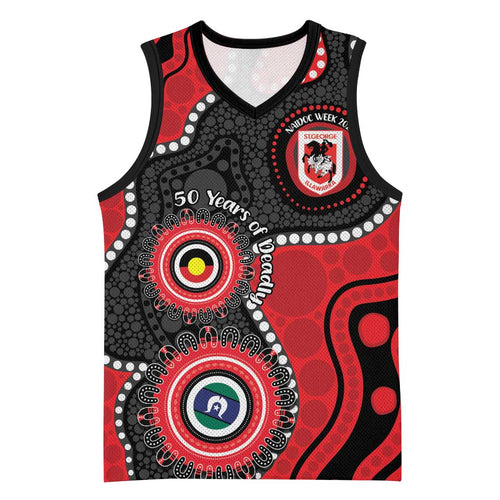 Dragons NAIDOC Week 2026 Personalised Basketball Jersey 50 Years of Deadly Aboriginal Art