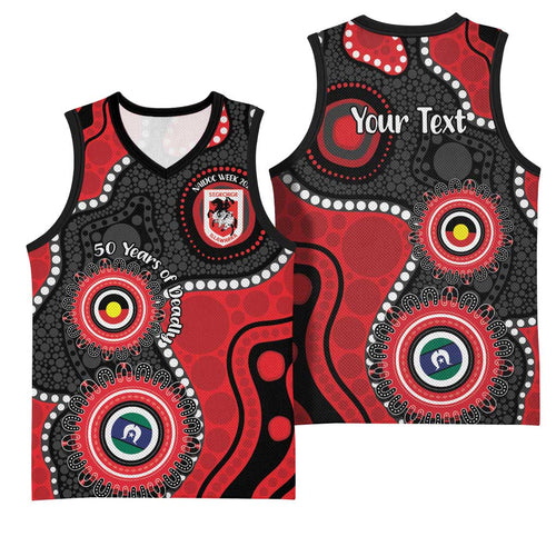 Dragons NAIDOC Week 2026 Personalised Basketball Jersey 50 Years of Deadly Aboriginal Art