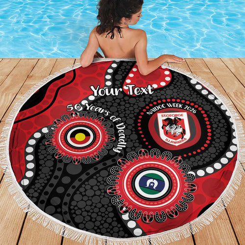 Dragons NAIDOC Week 2026 Personalised Beach Blanket 50 Years of Deadly Aboriginal Art