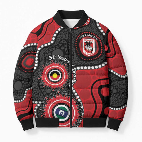 Dragons NAIDOC Week 2026 Personalised Bomber Puffer Jacket 50 Years of Deadly Aboriginal Art