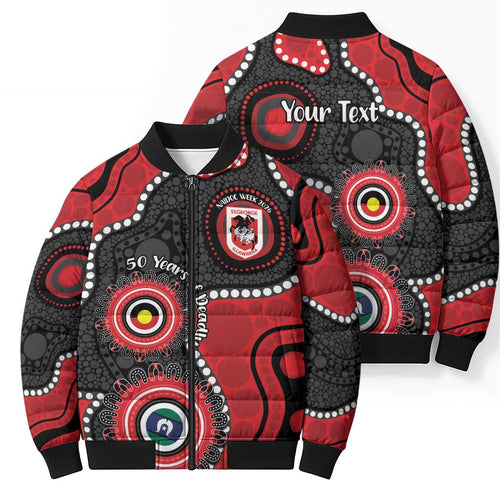 Dragons NAIDOC Week 2026 Personalised Bomber Puffer Jacket 50 Years of Deadly Aboriginal Art