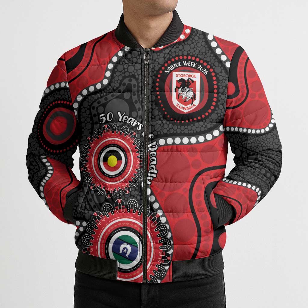 Dragons NAIDOC Week 2026 Personalised Bomber Puffer Jacket 50 Years of Deadly Aboriginal Art