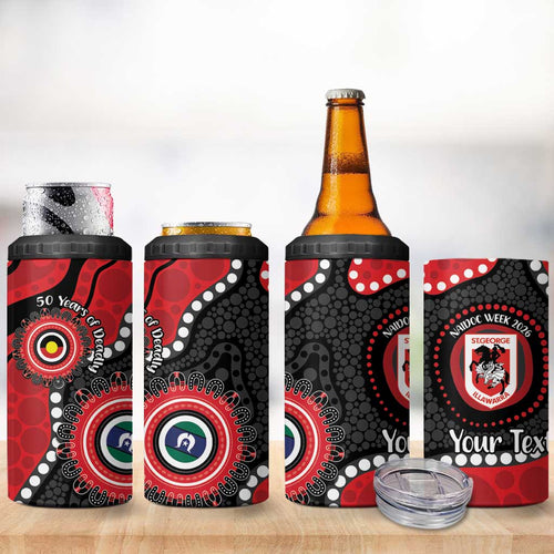 Dragons NAIDOC Week 2026 Personalised 4 in 1 Can Cooler Tumbler 50 Years of Deadly Aboriginal Art