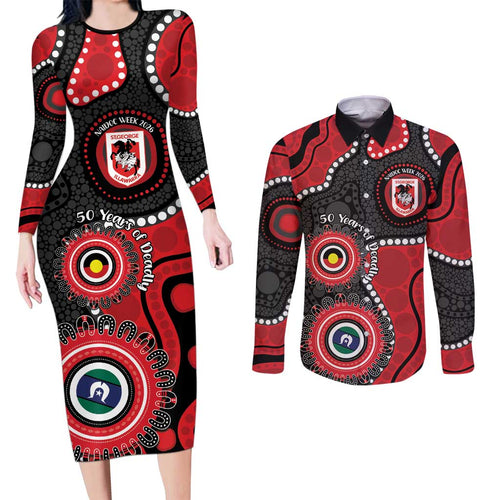 Dragons NAIDOC Week 2026 Personalised Couples Matching Long Sleeve Bodycon Dress and Long Sleeve Button Shirt 50 Years of Deadly Aboriginal Art