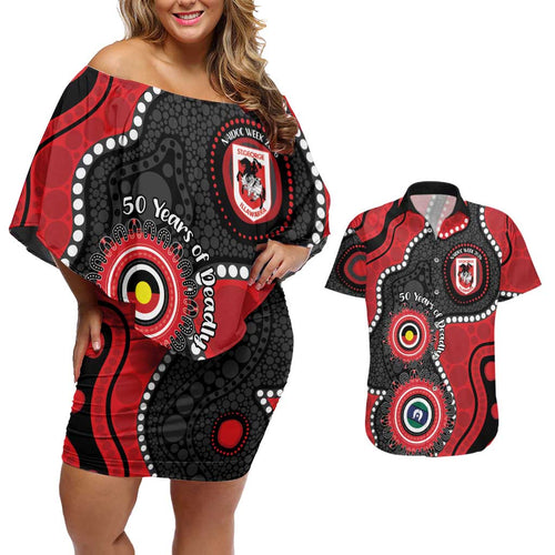 Dragons NAIDOC Week 2026 Personalised Couples Matching Off Shoulder Short Dress and Hawaiian Shirt 50 Years of Deadly Aboriginal Art