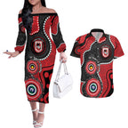 Dragons NAIDOC Week 2026 Personalised Couples Matching Off The Shoulder Long Sleeve Dress and Hawaiian Shirt 50 Years of Deadly Aboriginal Art