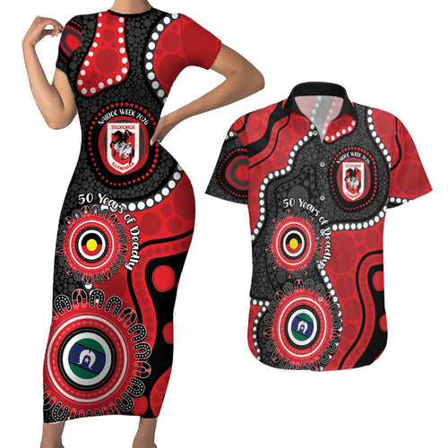 Dragons NAIDOC Week 2026 Personalised Couples Matching Short Sleeve Bodycon Dress and Hawaiian Shirt 50 Years of Deadly Aboriginal Art
