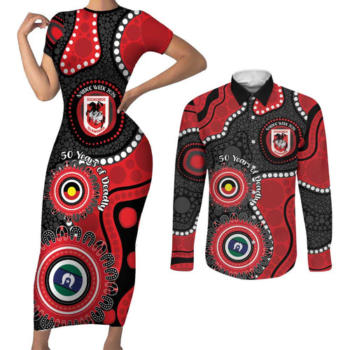 Dragons NAIDOC Week 2026 Personalised Couples Matching Short Sleeve Bodycon Dress and Long Sleeve Button Shirt 50 Years of Deadly Aboriginal Art