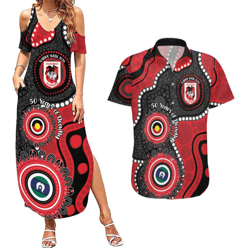 Dragons NAIDOC Week 2026 Personalised Couples Matching Summer Maxi Dress and Hawaiian Shirt 50 Years of Deadly Aboriginal Art