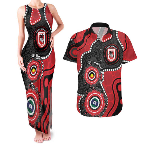 Dragons NAIDOC Week 2026 Personalised Couples Matching Tank Maxi Dress and Hawaiian Shirt 50 Years of Deadly Aboriginal Art