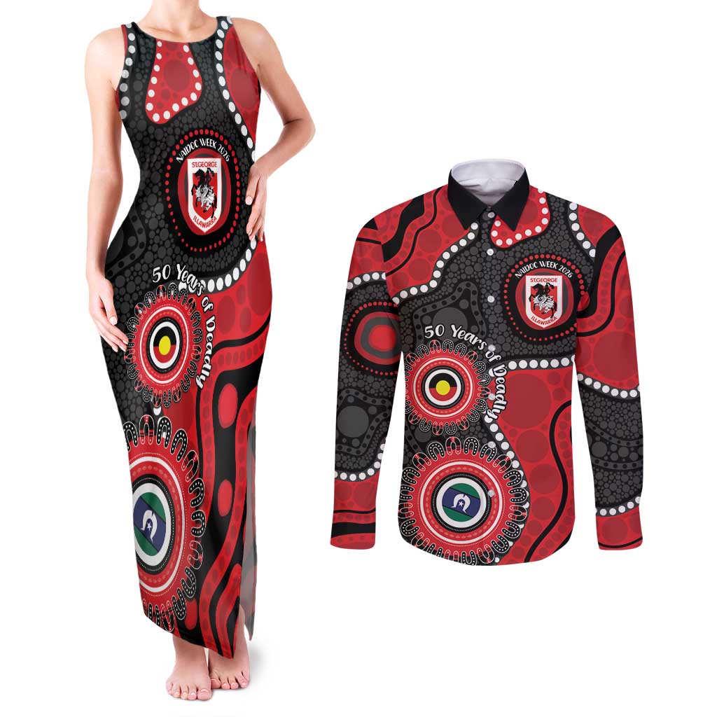 Dragons NAIDOC Week 2026 Personalised Couples Matching Tank Maxi Dress and Long Sleeve Button Shirt 50 Years of Deadly Aboriginal Art