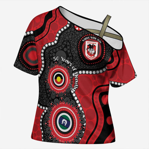 Dragons NAIDOC Week 2026 Personalised Cross Shoulder Shirt 50 Years of Deadly Aboriginal Art