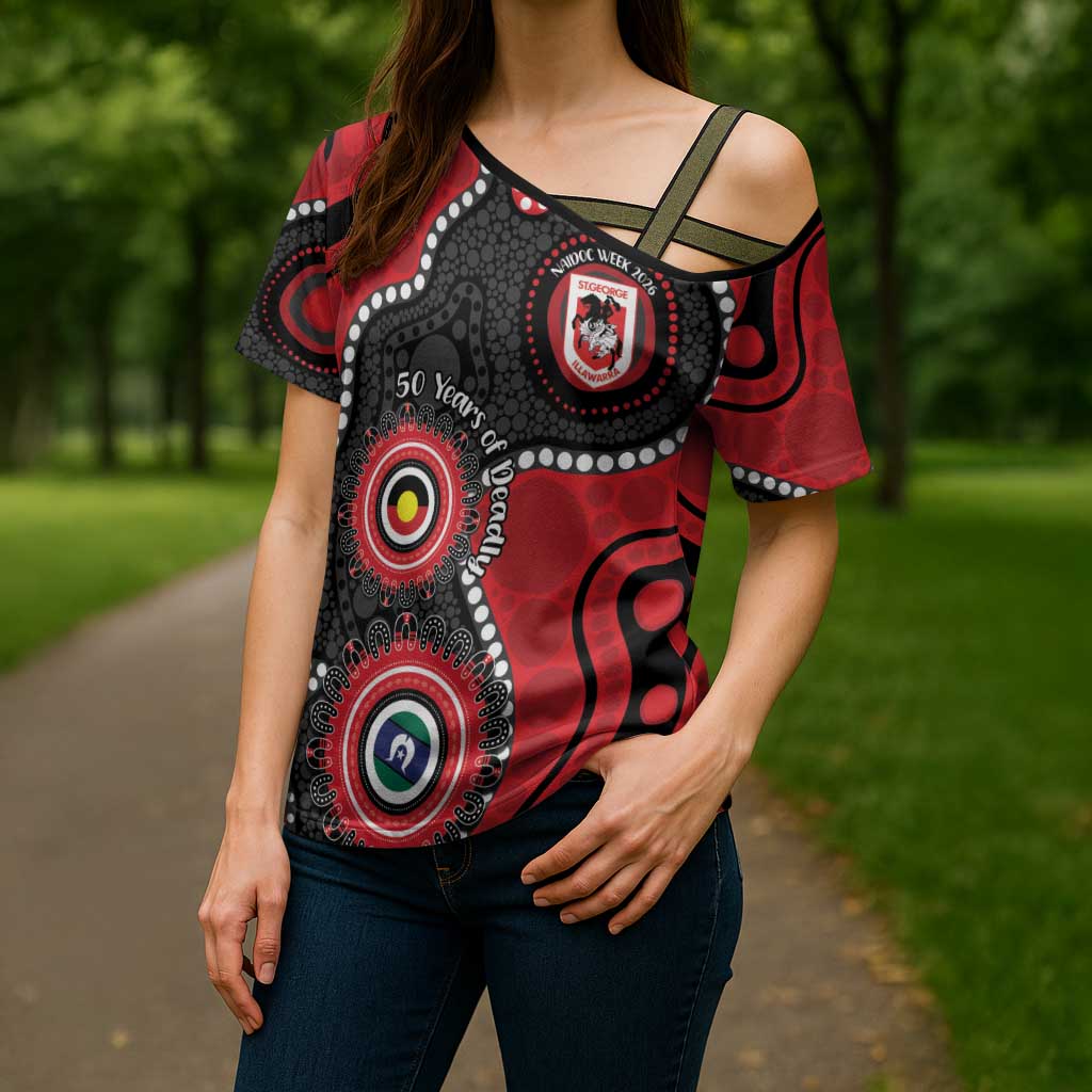 Dragons NAIDOC Week 2026 Personalised Cross Shoulder Shirt 50 Years of Deadly Aboriginal Art