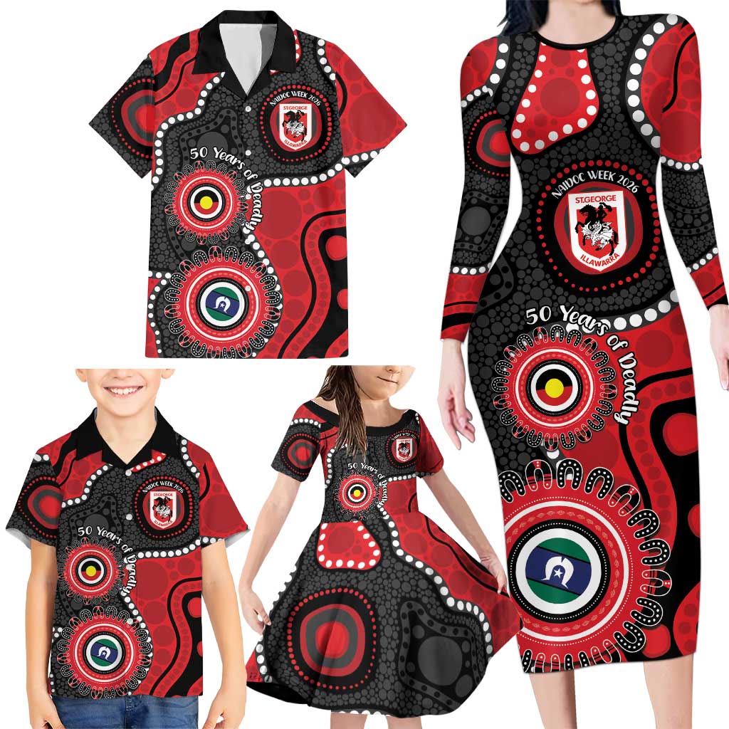 Dragons NAIDOC Week 2026 Personalised Family Matching Long Sleeve Bodycon Dress and Hawaiian Shirt 50 Years of Deadly Aboriginal Art