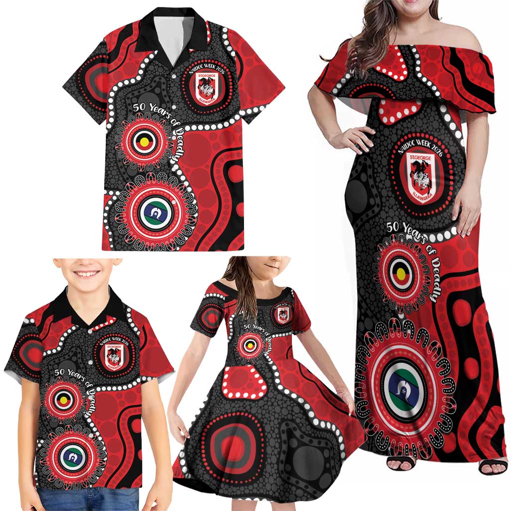 Dragons NAIDOC Week 2026 Personalised Family Matching Off Shoulder Maxi Dress and Hawaiian Shirt 50 Years of Deadly Aboriginal Art