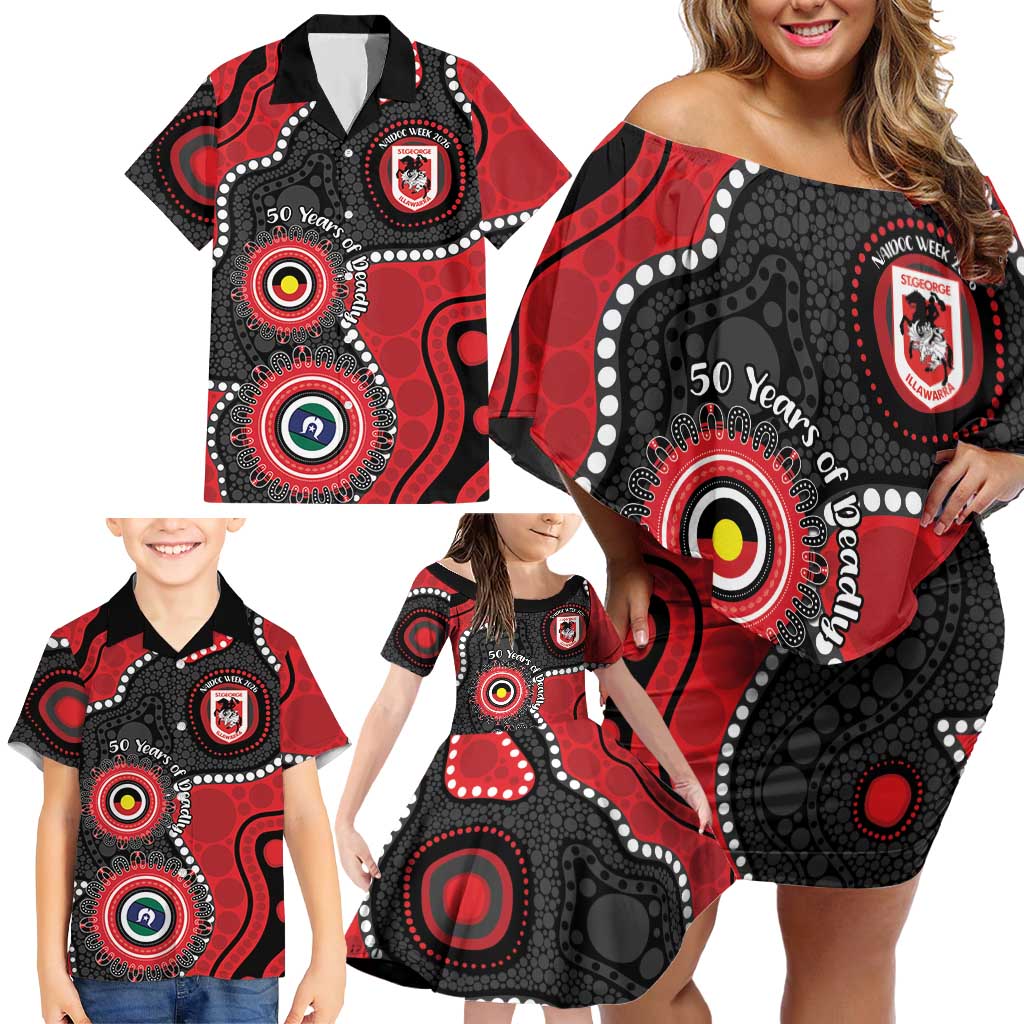 Dragons NAIDOC Week 2026 Personalised Family Matching Off Shoulder Short Dress and Hawaiian Shirt 50 Years of Deadly Aboriginal Art