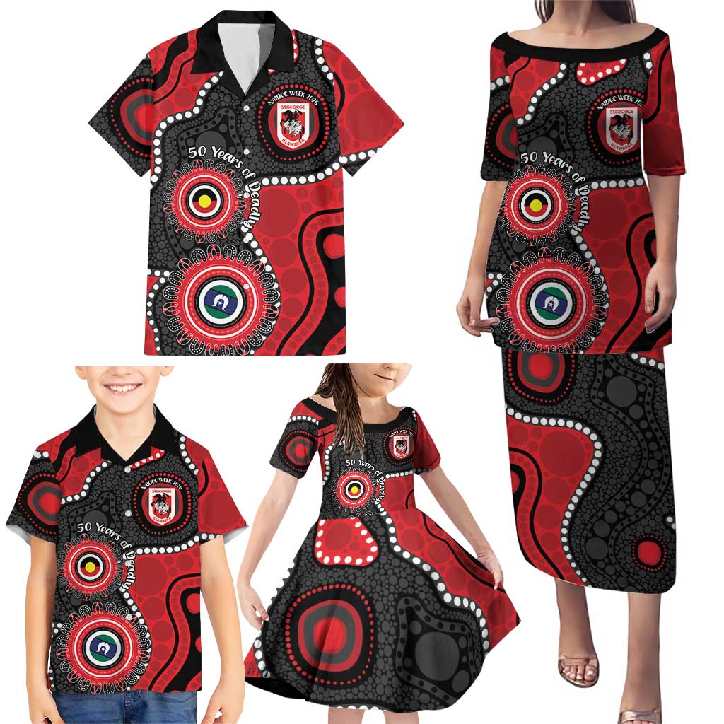 Dragons NAIDOC Week 2026 Personalised Family Matching Puletasi and Hawaiian Shirt 50 Years of Deadly Aboriginal Art