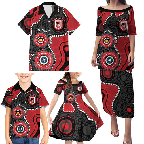 Dragons NAIDOC Week 2026 Personalised Family Matching Puletasi and Hawaiian Shirt 50 Years of Deadly Aboriginal Art