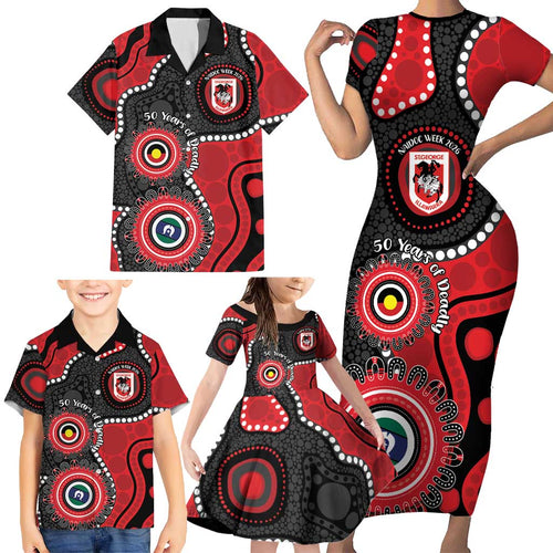 Dragons NAIDOC Week 2026 Personalised Family Matching Short Sleeve Bodycon Dress and Hawaiian Shirt 50 Years of Deadly Aboriginal Art