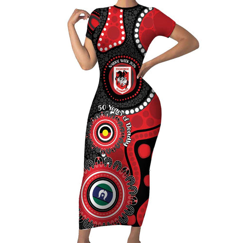 Dragons NAIDOC Week 2026 Personalised Family Matching Short Sleeve Bodycon Dress and Hawaiian Shirt 50 Years of Deadly Aboriginal Art