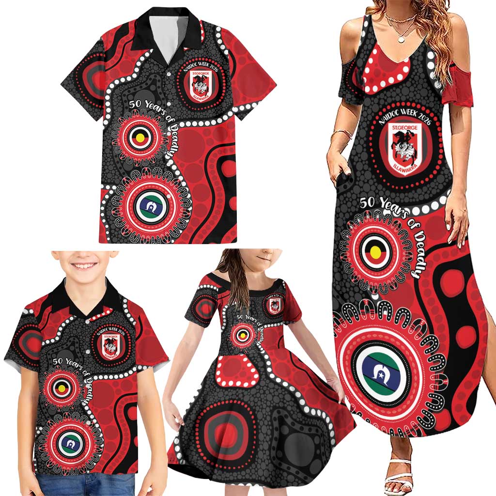 Dragons NAIDOC Week 2026 Personalised Family Matching Summer Maxi Dress and Hawaiian Shirt 50 Years of Deadly Aboriginal Art