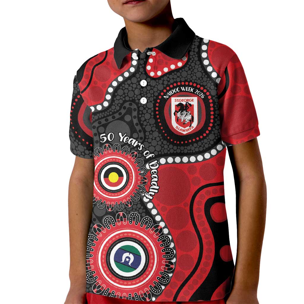 Dragons NAIDOC Week 2026 Personalised Kid Polo Shirt 50 Years of Deadly Aboriginal Art